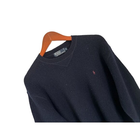POLO Ralph Lauren Crewneck Knitted 100% Lambswool Sweater Navy Blue Size Med - Picture 2 of 9